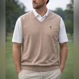 Polo by Ralph Lauren 100% Pima Cotton Vest Tan w/Maroon Rider Men's Size 3XL